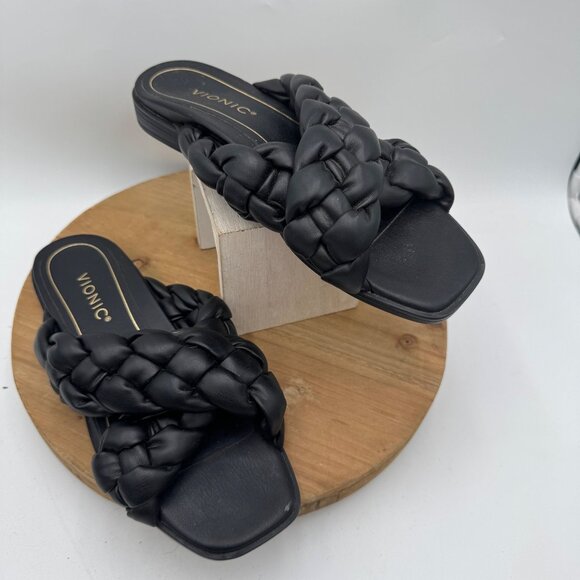 Vionic Braided Cross Strap Slides Kalina Black size 7.5 - Picture 1 of 15
